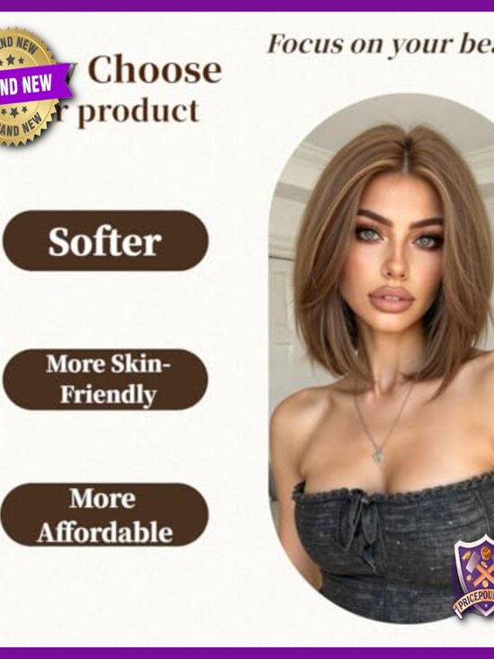 Human Hair Wig Shoulder Length Straight Bob Glueless Lightweight Natural main image 2